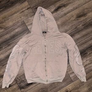 $150 Reves M zippered zip up hoodie sweatshirt jacket taupe tan gray unisex